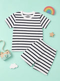 Black Stripe T-Shirt & Shorts Set