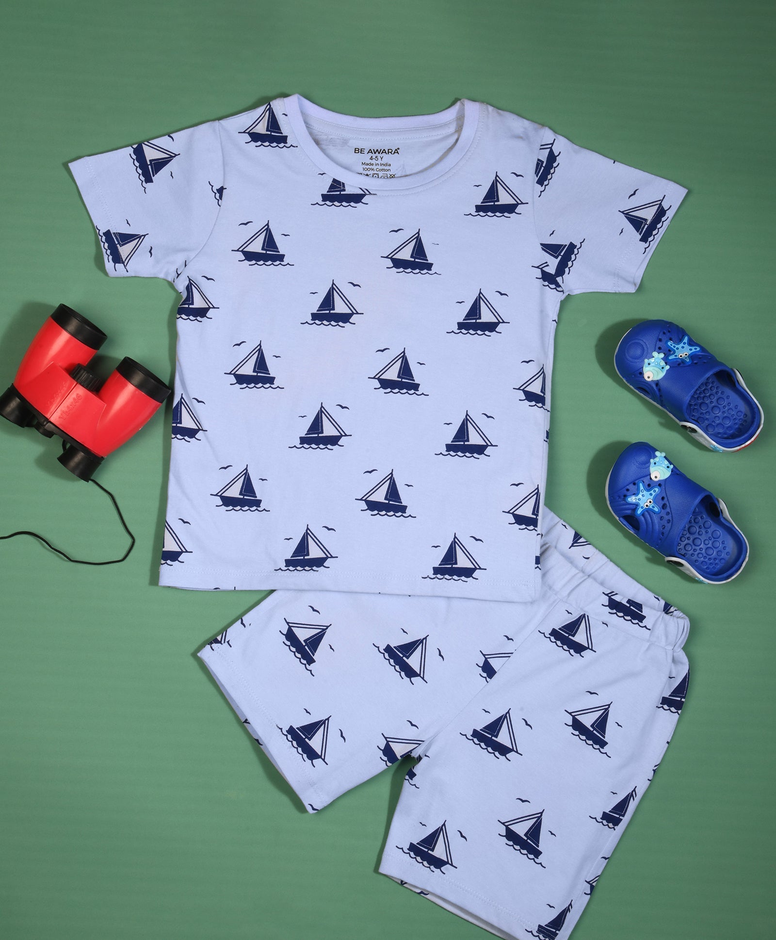 Ship Pattern Half Sleeves T-Shirt & Shorts Set - Be Awara