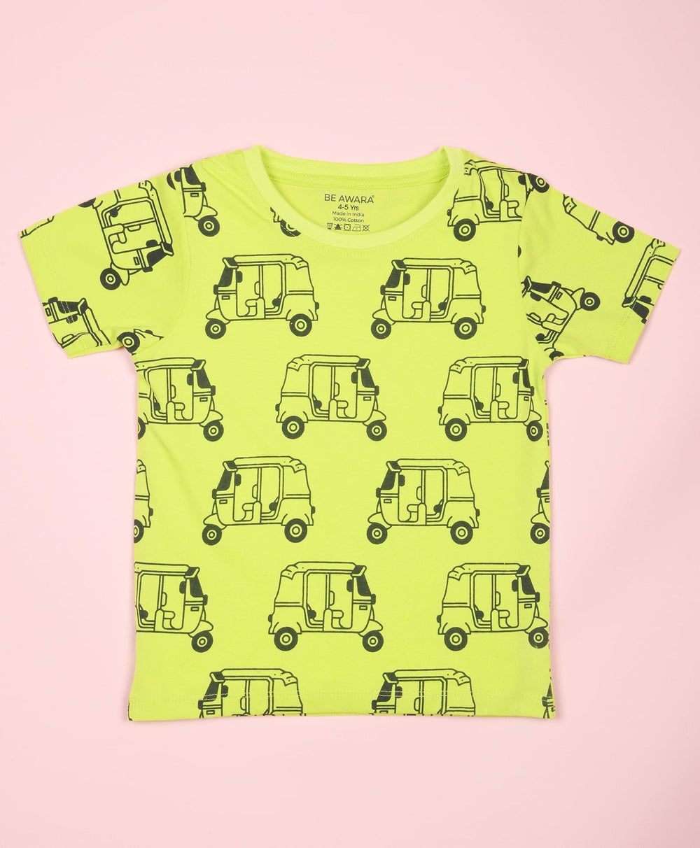 Auto Rickshaw Pattern Half Sleeves T-Shirt & Shorts Set
