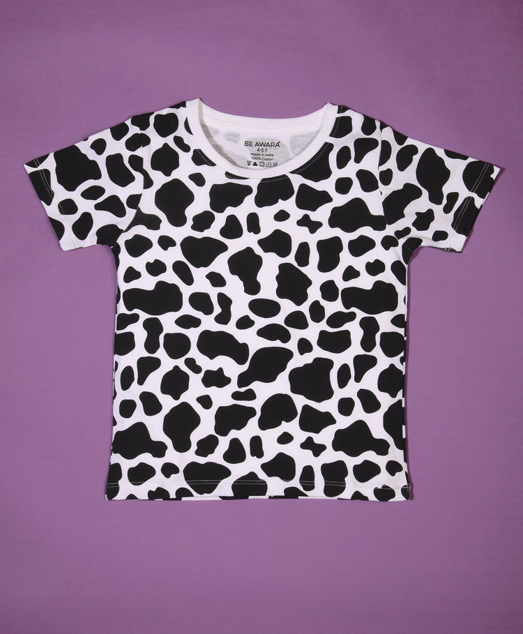 Cow Patch Pattern Half Sleeves T-Shirt & Shorts Set