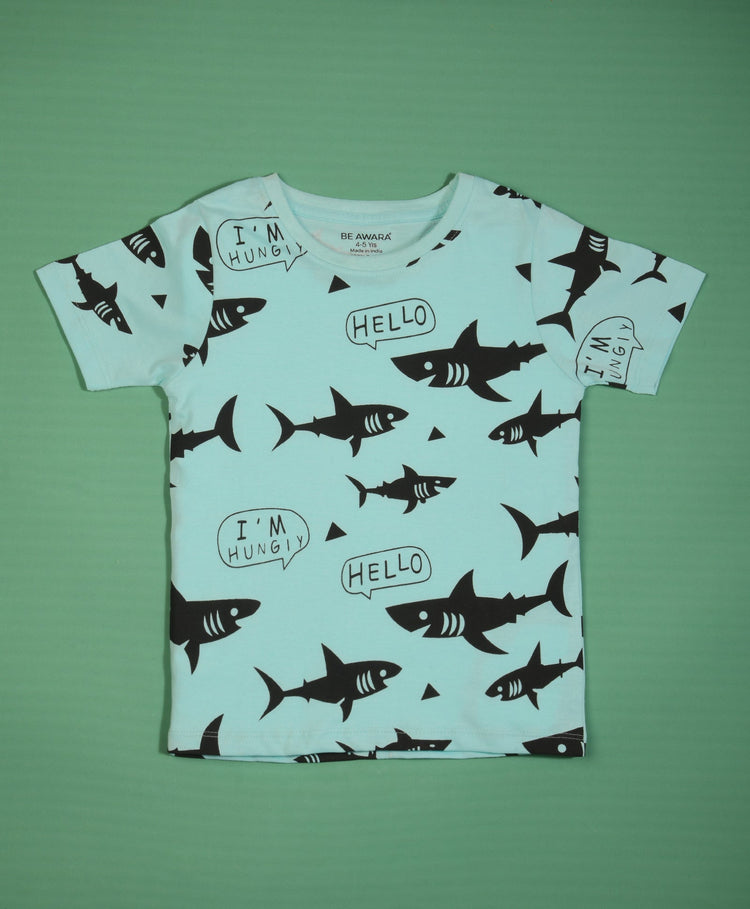 Shark Pattern Half Sleeves T-Shirt & Shorts Set