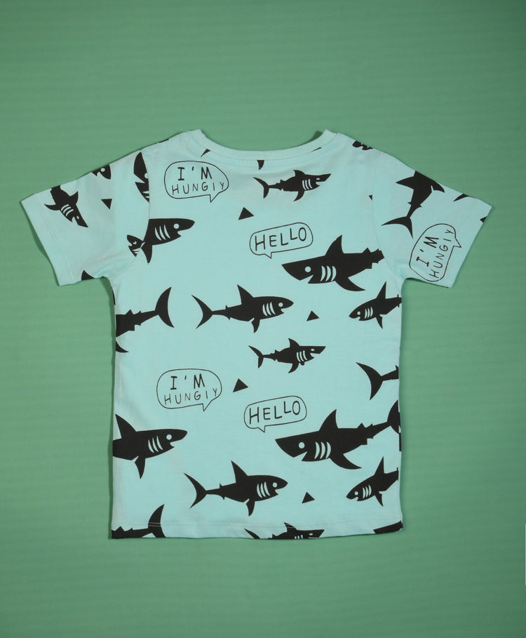 Shark Pattern Half Sleeves T-Shirt & Shorts Set