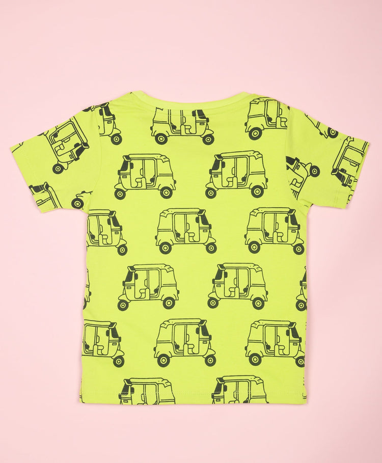 Auto Rickshaw Pattern Half Sleeves T-Shirt & Shorts Set