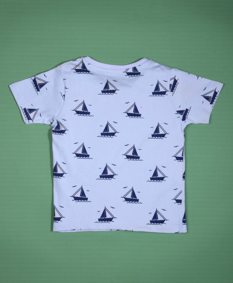 Ship Pattern Half Sleeves T-Shirt & Shorts Set