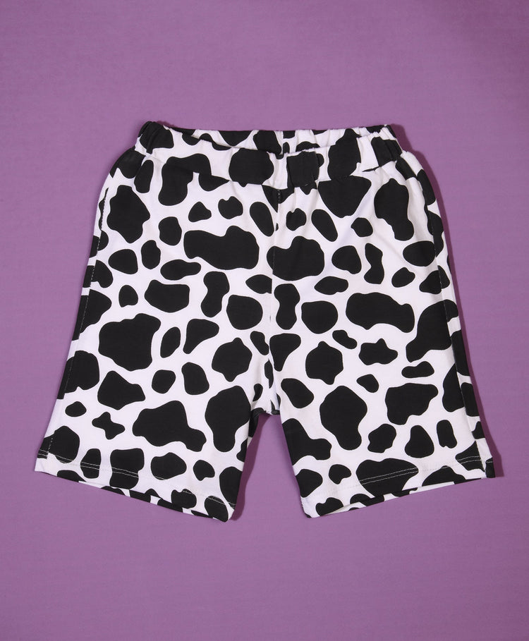 Cow Patch Pattern Half Sleeves T-Shirt & Shorts Set