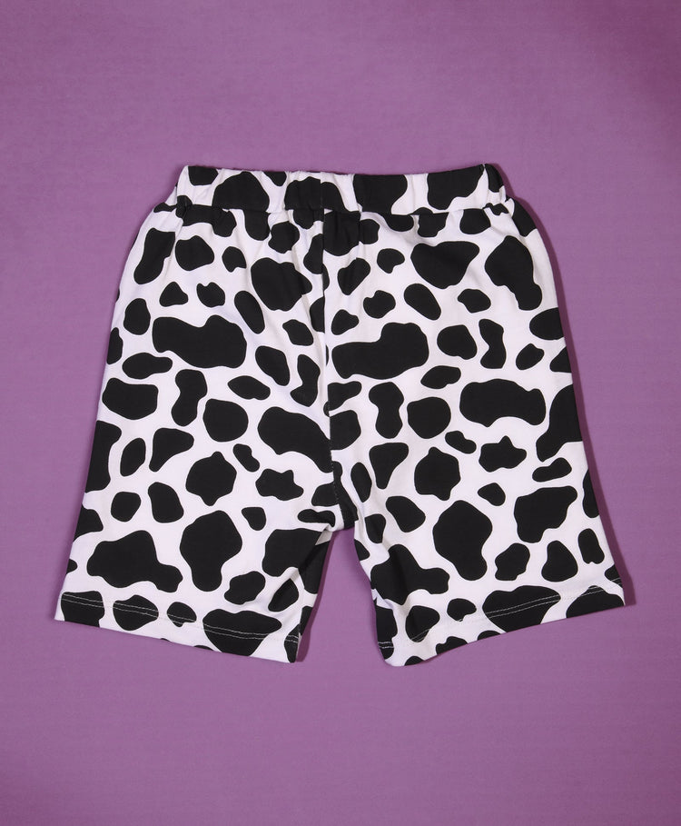 Cow Patch Pattern Half Sleeves T-Shirt & Shorts Set
