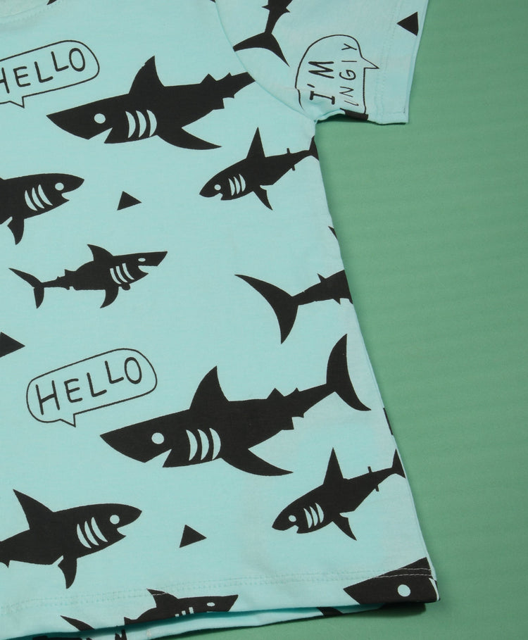 Shark Pattern Half Sleeves T-Shirt & Shorts Set