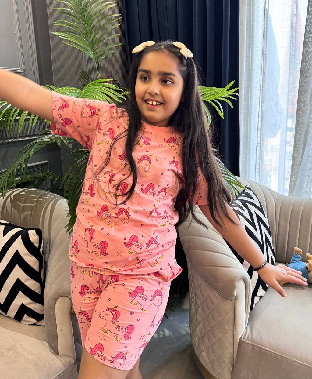 Girls Unicorn Pattern Half Sleeves T-Shirt & Shorts Set