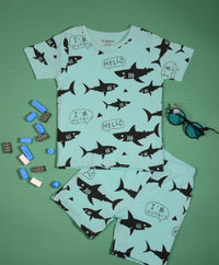 Shark Pattern Half Sleeves T-Shirt & Shorts Set