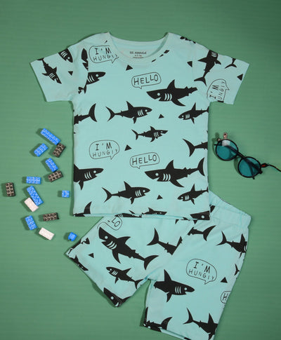 Shark Pattern Half Sleeves T-Shirt & Shorts Set
