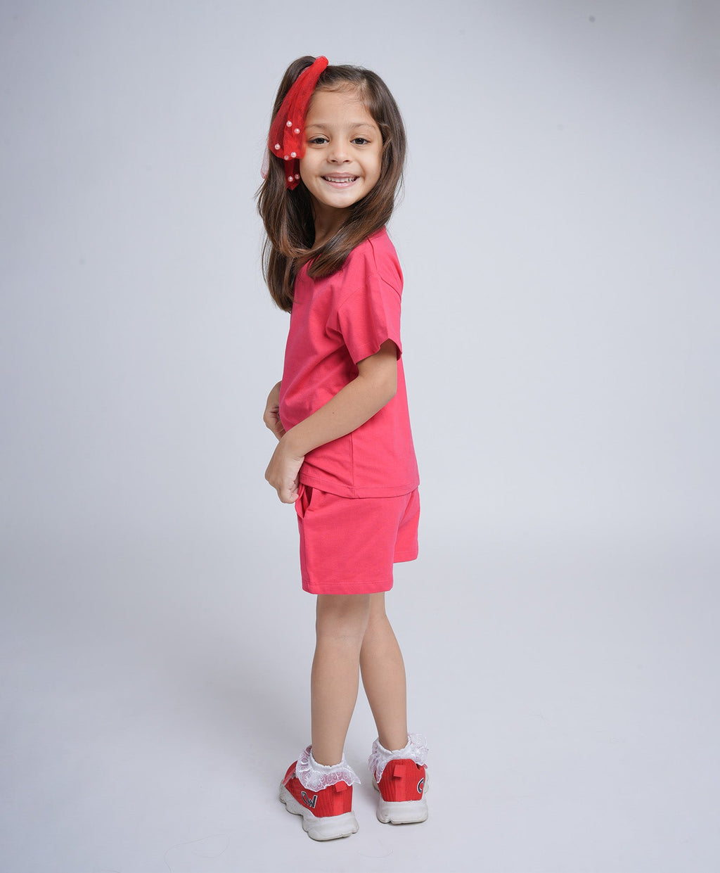 Viva Magenta Drop Shoulder T-Shirt & Shorts Set