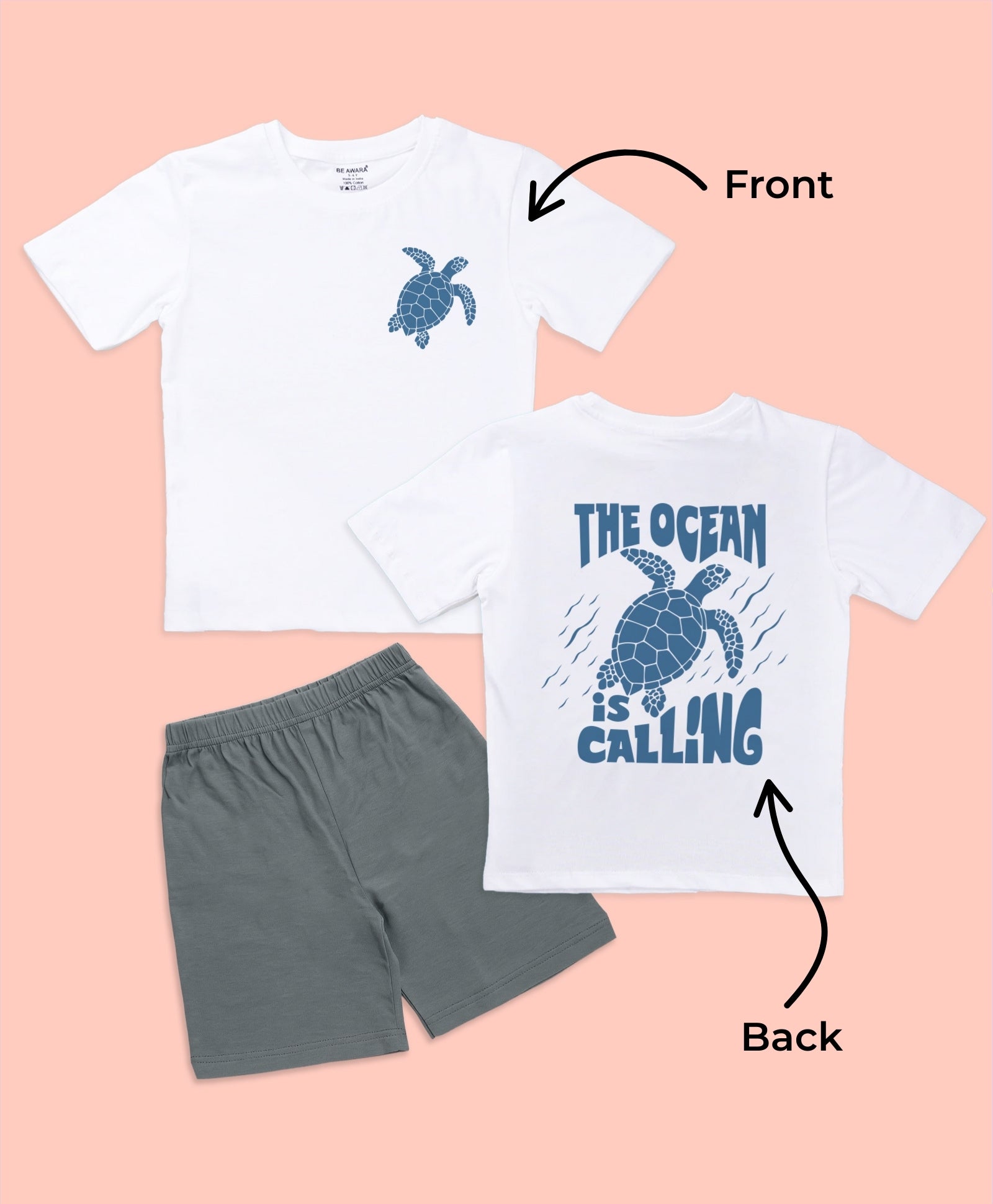 Kids Unisex Ocean Graphic Print Drop Shoulder T-Shirt & Shorts Set