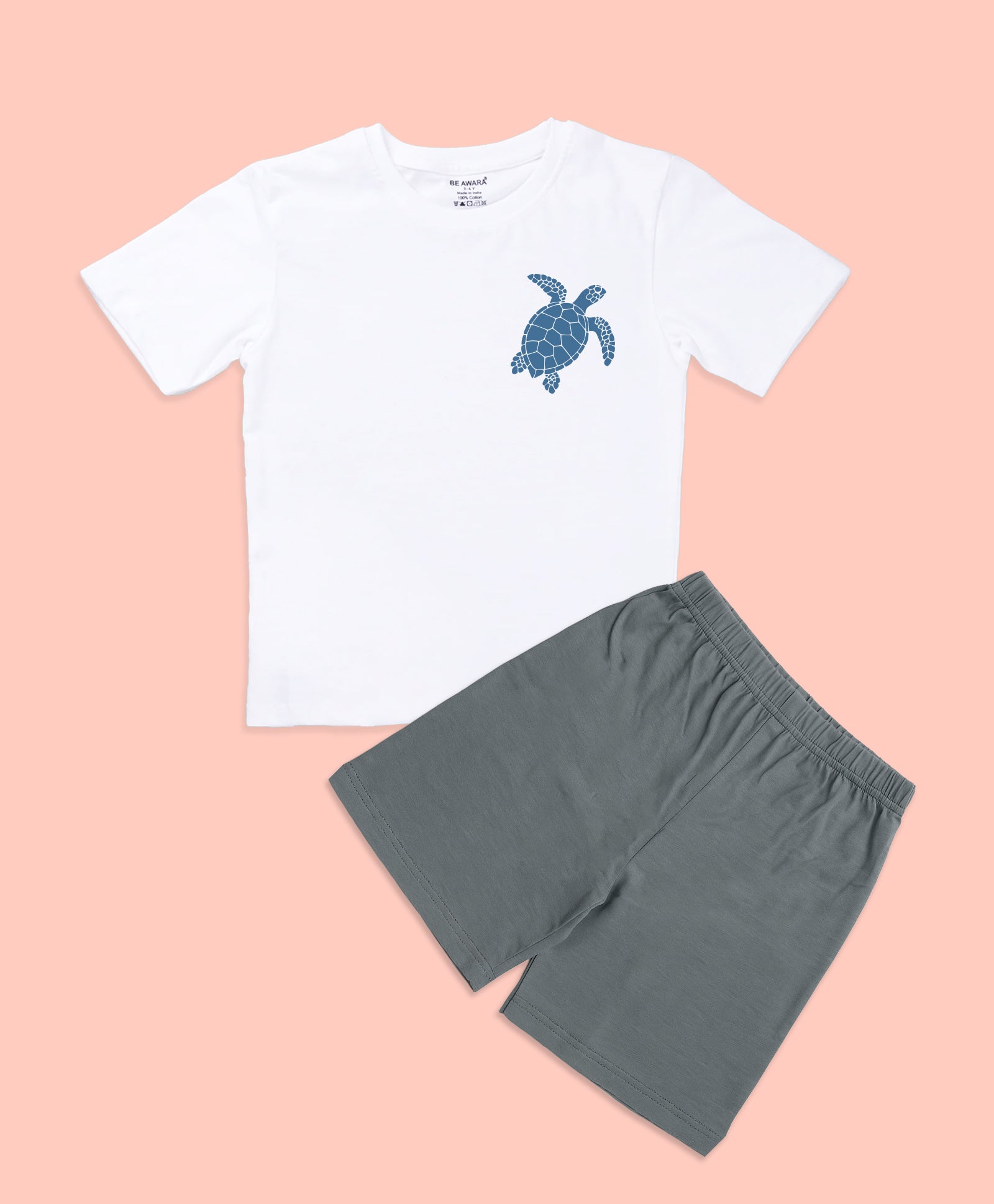 Kids Unisex Ocean Graphic Print Drop Shoulder T-Shirt & Shorts Set
