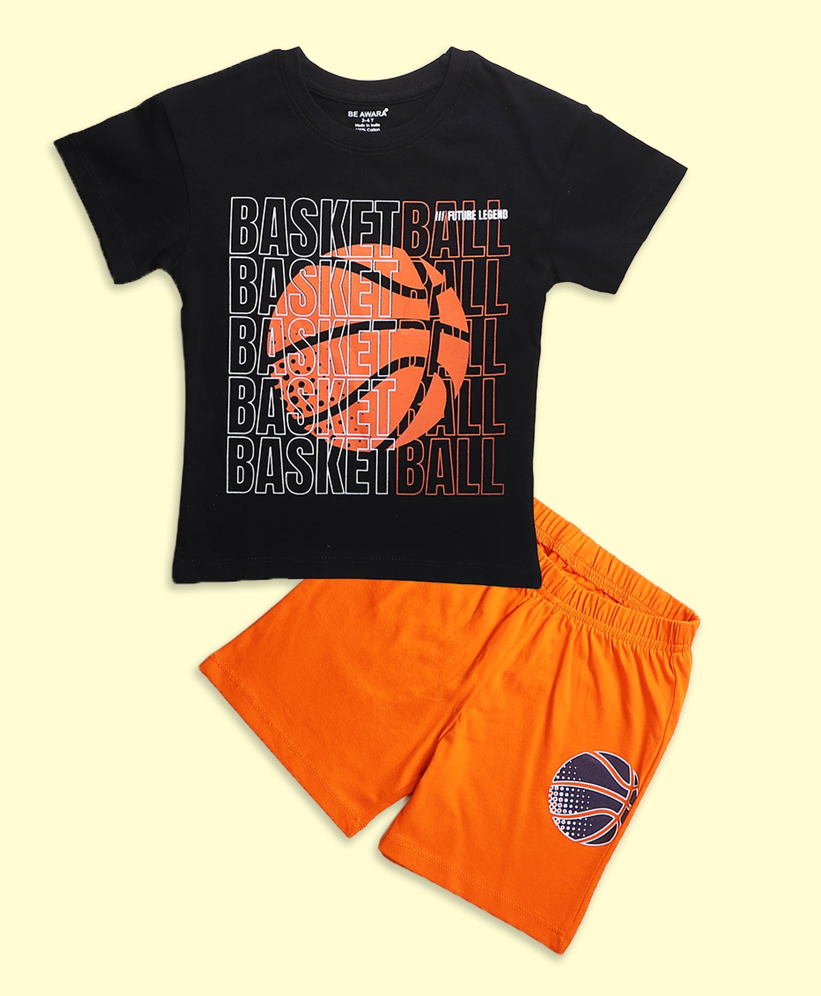 Boys Basket Ball Graphic Print Drop Shoulder T-Shirt & Shorts Set