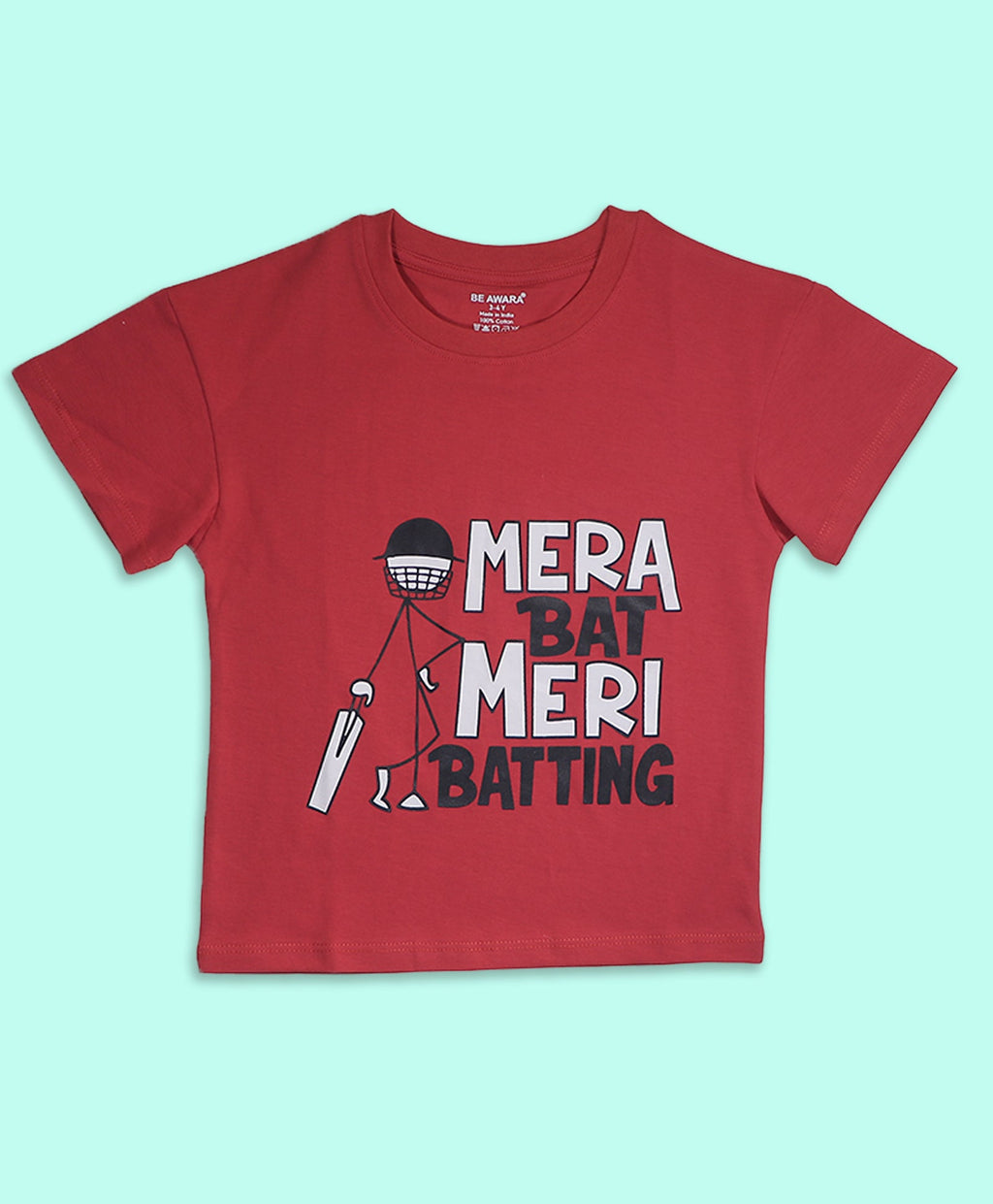 Boys Mera Bat Meri Batting Graphic Print Drop Shoulder T-Shirt & Shorts Set