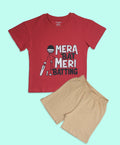 Boys Mera Bat Meri Batting Graphic Print Drop Shoulder T-Shirt & Shorts Set