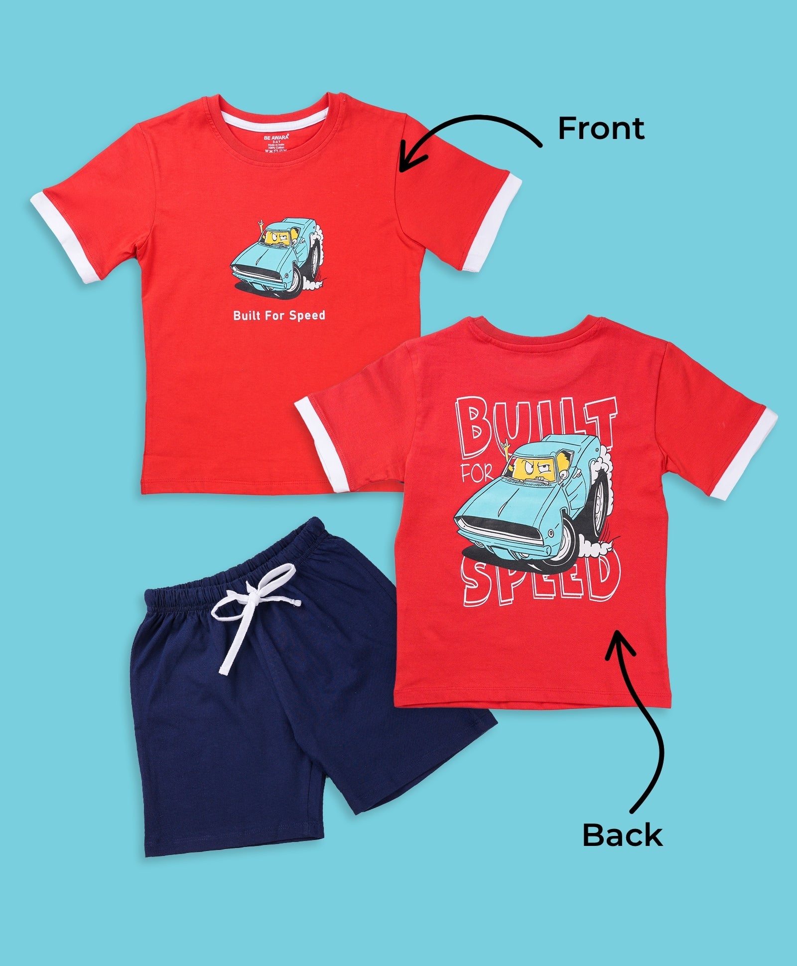 Boys Built For Speed Graphic Print Oversized T-shirt & Short Set - Be Awara