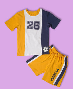 Boys Soccer Graphic Print Colorblock Oversized T-Shirt & Short Set