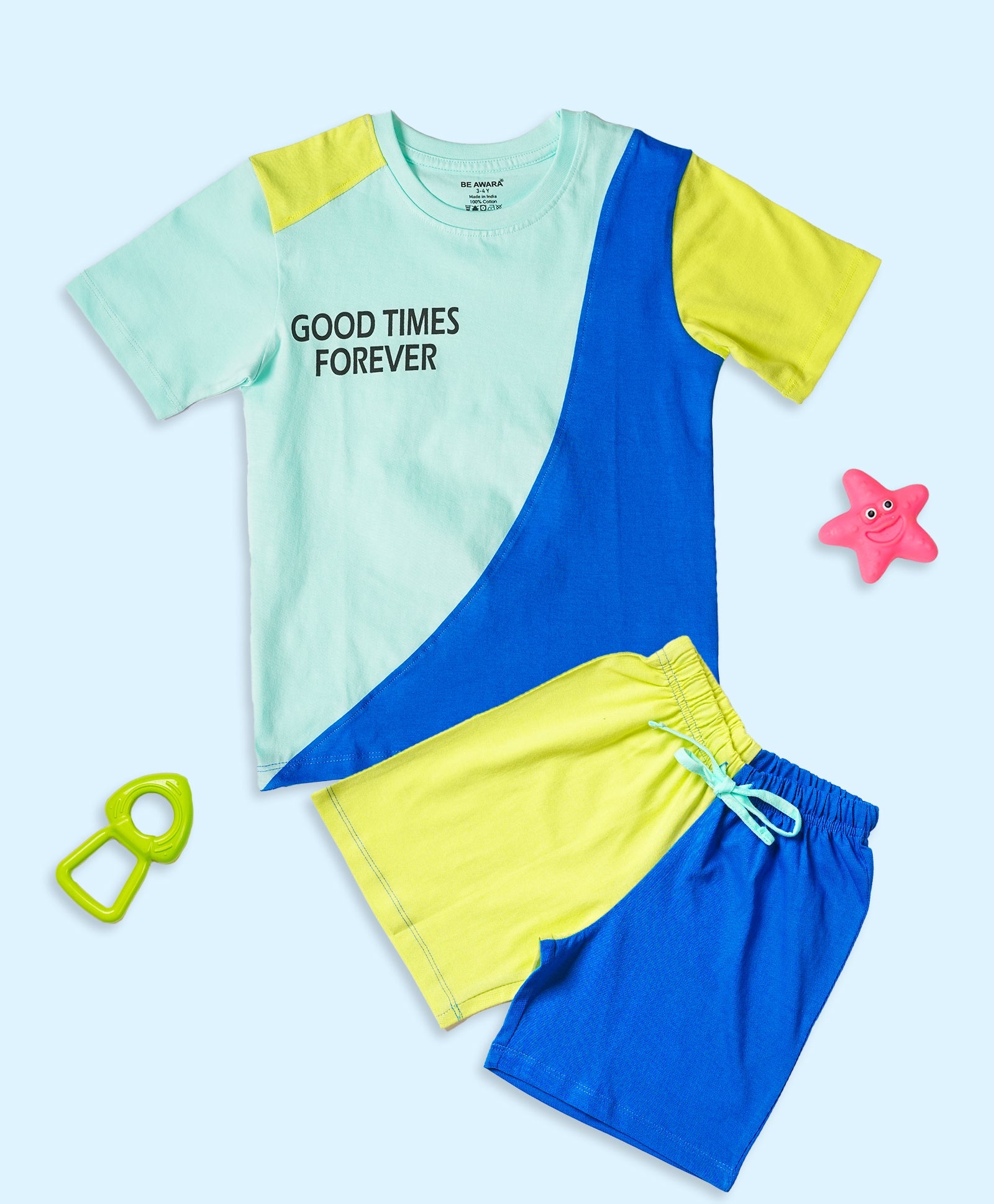 Boys Good Times Graphic Print Colorblock Oversized T-Shirt & Short Set
