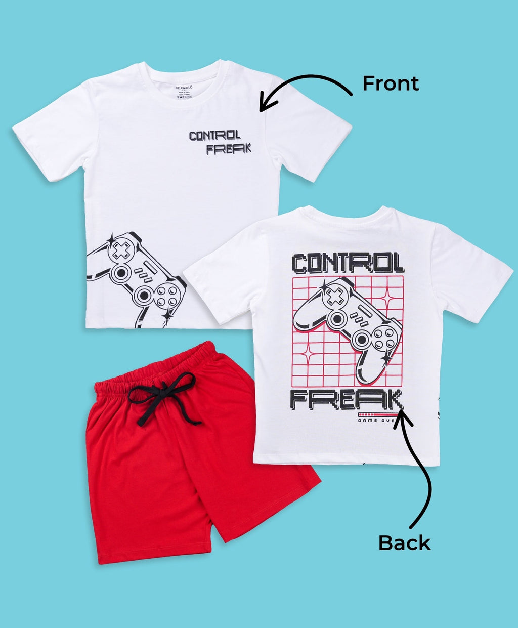 Boys Control Freak Graphic Print Oversized T-Shirt & Short Set