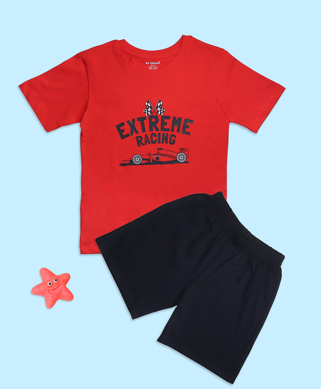 Boys Retro Racing Graphic Print Oversized T-Shirt & Shorts Set