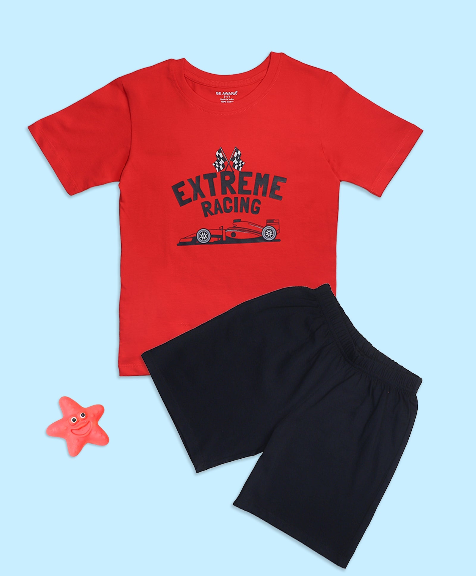 Boys Retro Racing Graphic Print Oversized T-Shirt & Shorts Set