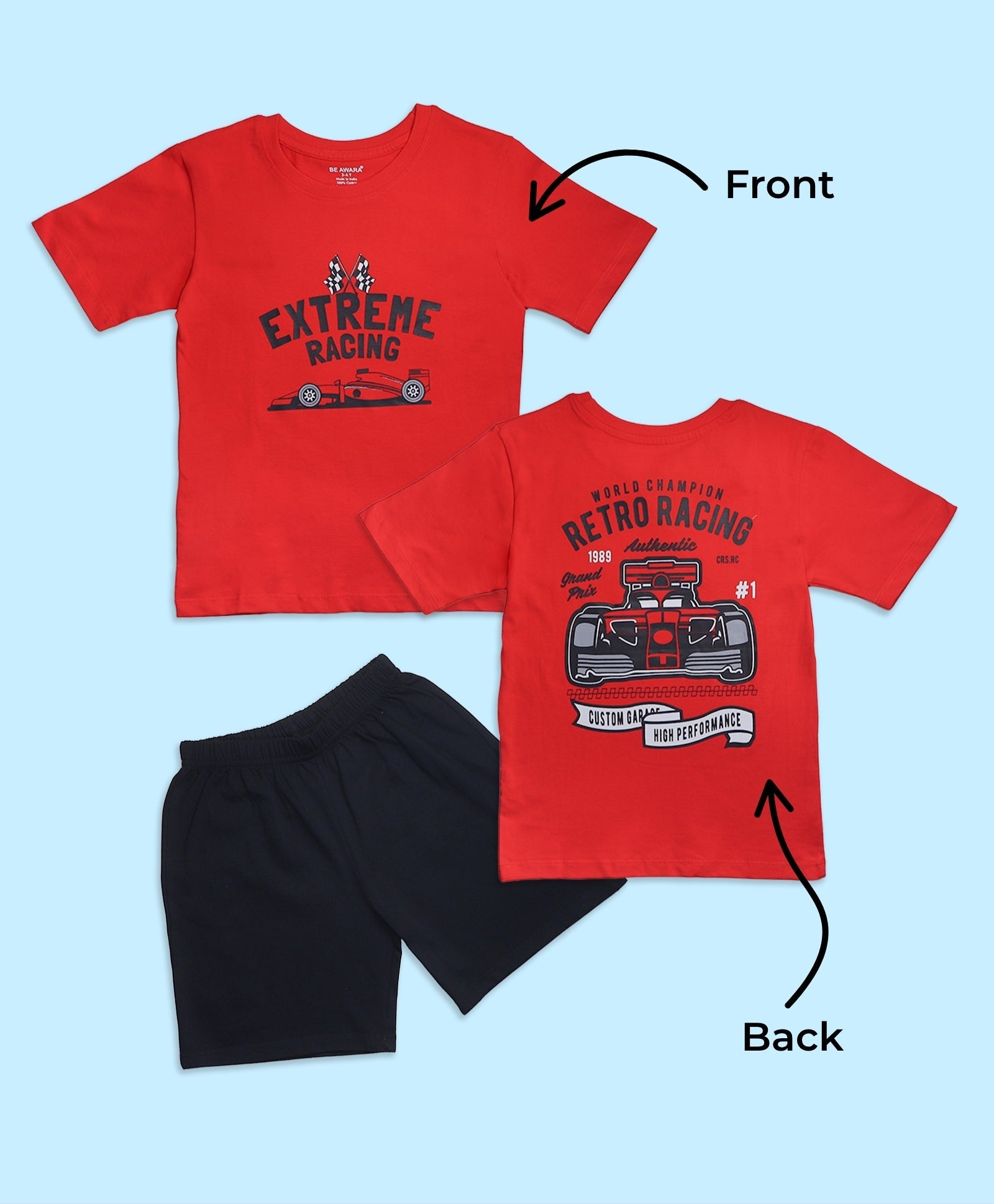 Boys Retro Racing Graphic Print Oversized T-Shirt & Shorts Set