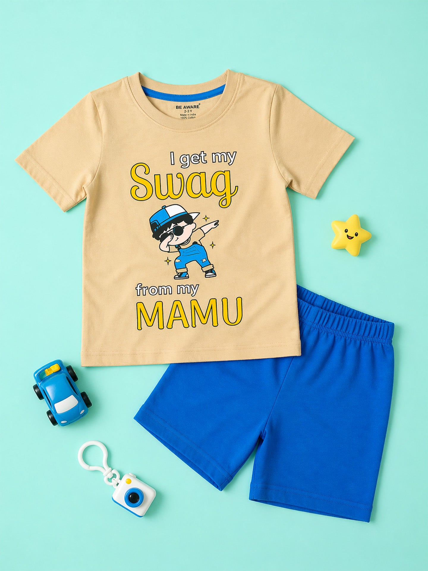 Boys Swag From My Mamu Graphic Print Oversized T-Shirt & Shorts Set