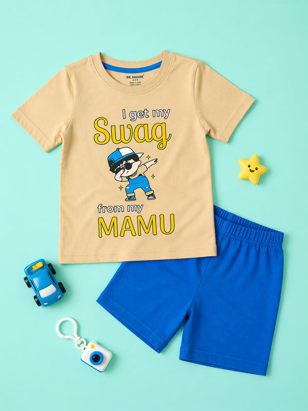 Boys Swag From My Mamu Graphic Print Oversized T-Shirt & Shorts Set