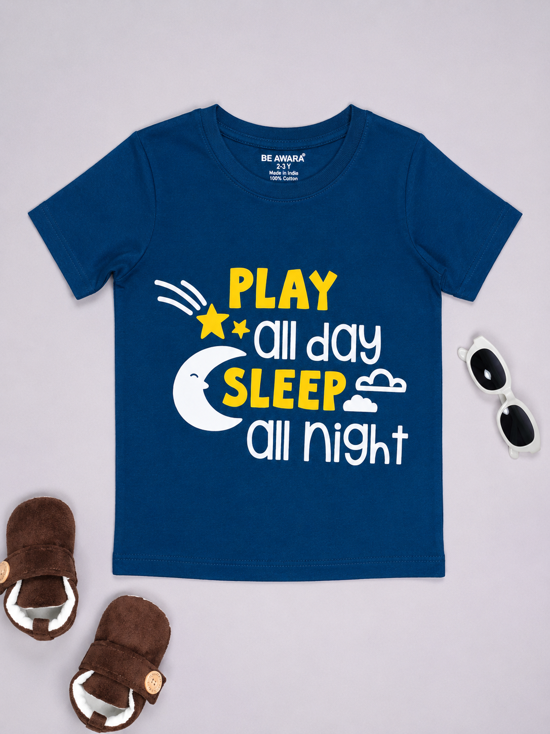 Kids Unisex Play And Sleep Graphic Print T-Shirt