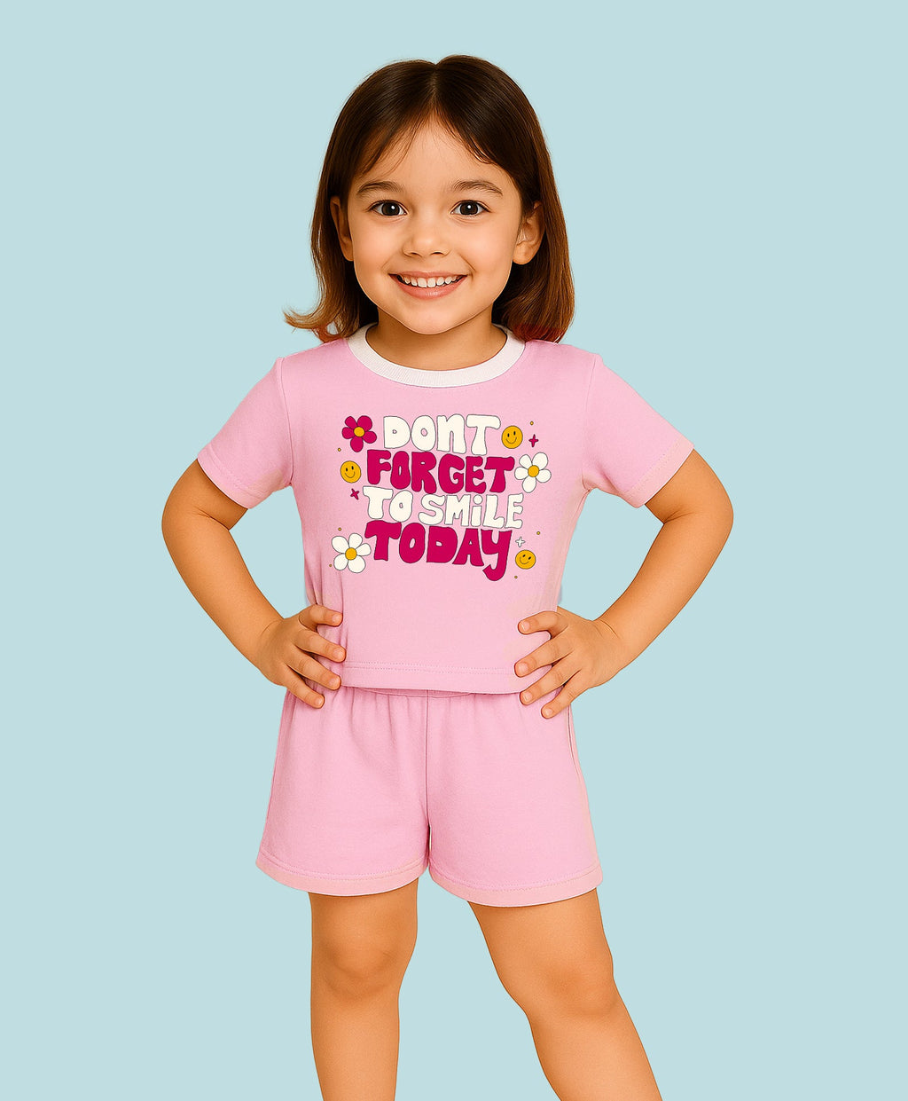 Girls Don’t Forget To Smile Today Print Oversized T-Shirt & Shorts Set