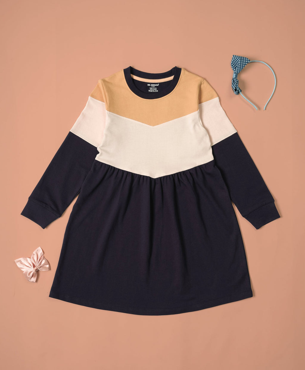 Girls Multi Tone Colorblock Fit & Flared Dress