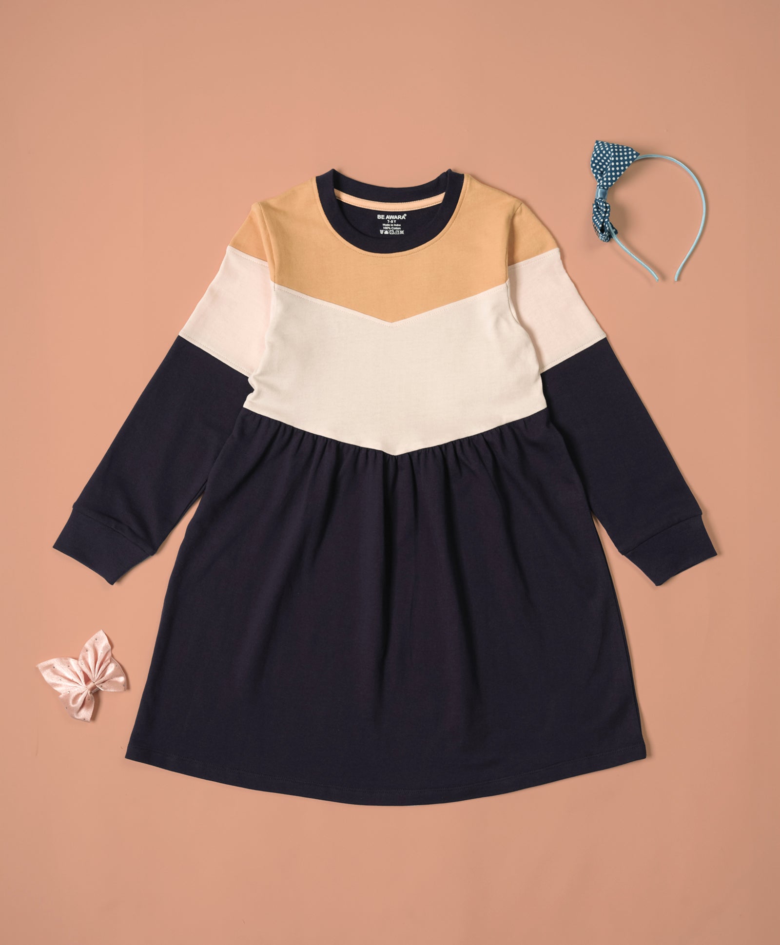 Girls Multi Tone Colorblock Fit & Flared Dress