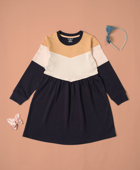 Girls Multi Tone Colorblock Fit & Flared Dress