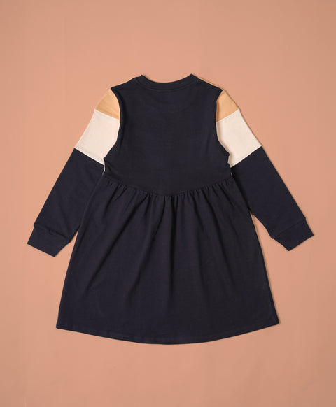 Girls Multi Tone Colorblock Fit & Flared Dress