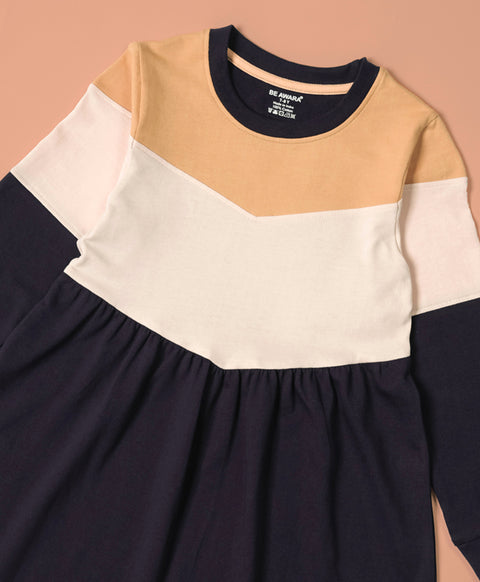 Girls Multi Tone Colorblock Fit & Flared Dress