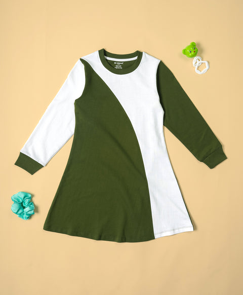 Girls Dual Tone Colorblock Fit & Flared Dress