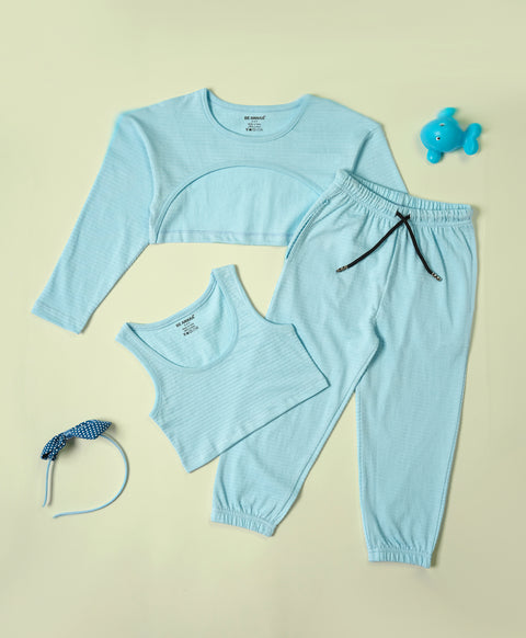 Girls Blue Cool Cami Top & High Low Hem Top & Lounge Pants Set