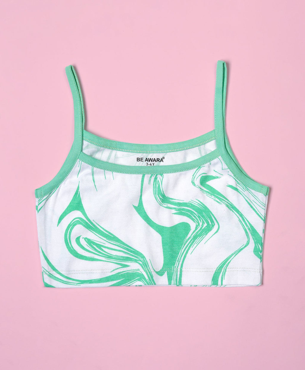 Girls Green Marble Print Crop Cami Top & Shorts Set