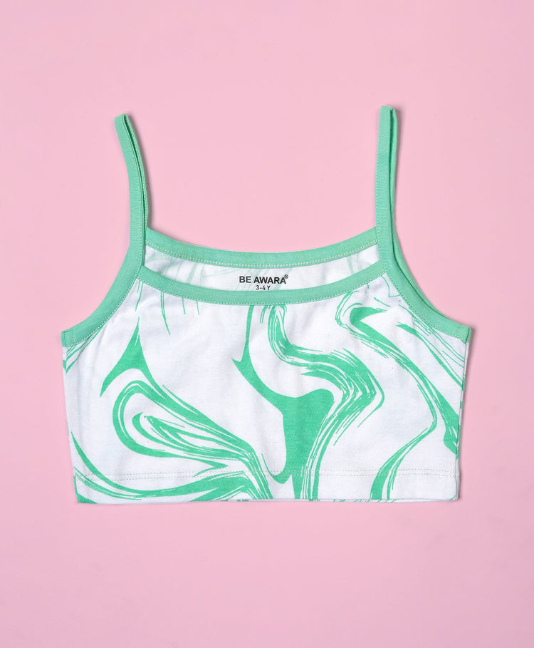 Girls Green Marble Print Crop Cami Top & Shorts Set