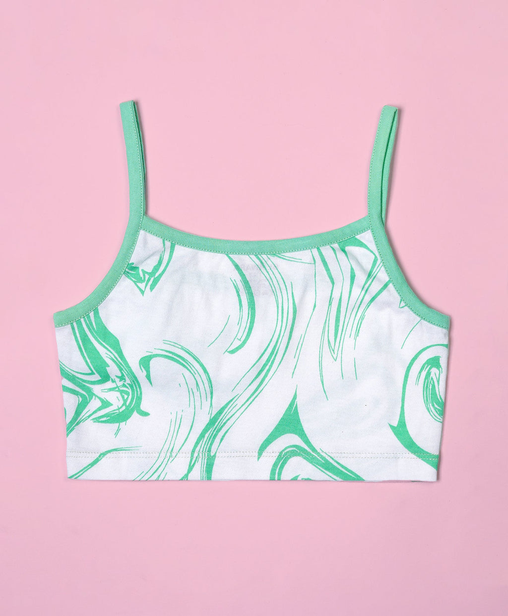 Girls Green Marble Print Crop Cami Top & Shorts Set