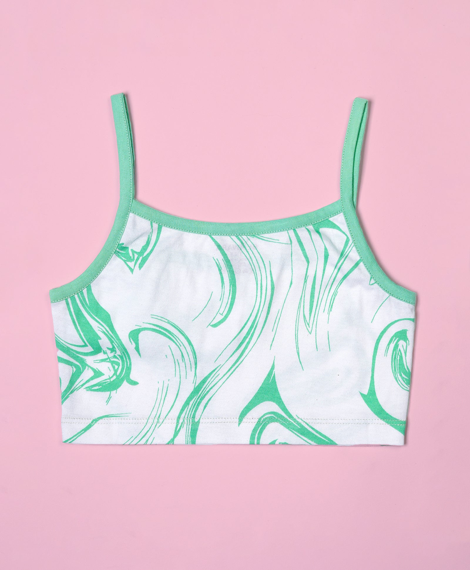 Girls Green Marble Print Crop Cami Top & Shorts Set