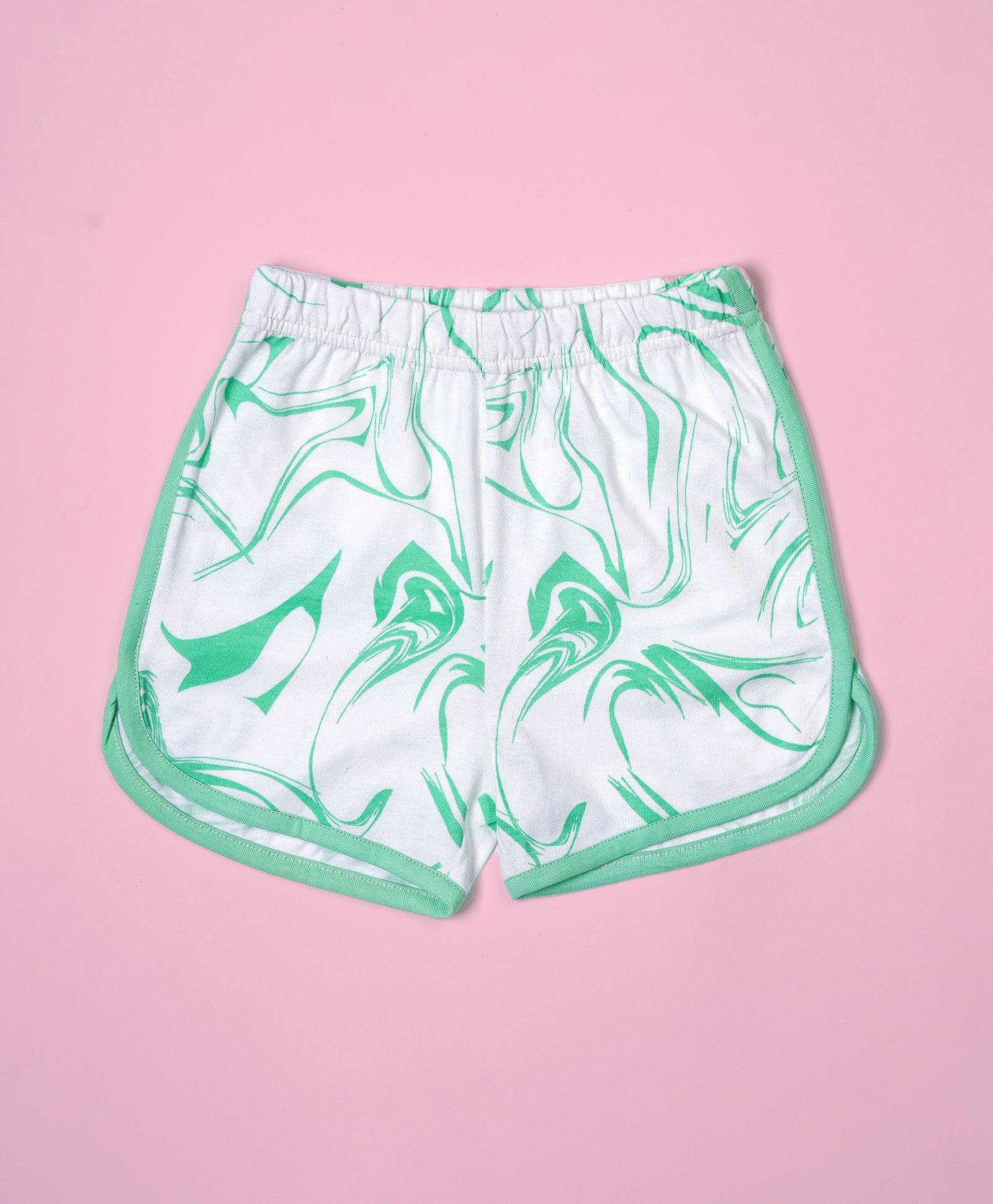 Girls Green Marble Print Crop Cami Top & Shorts Set