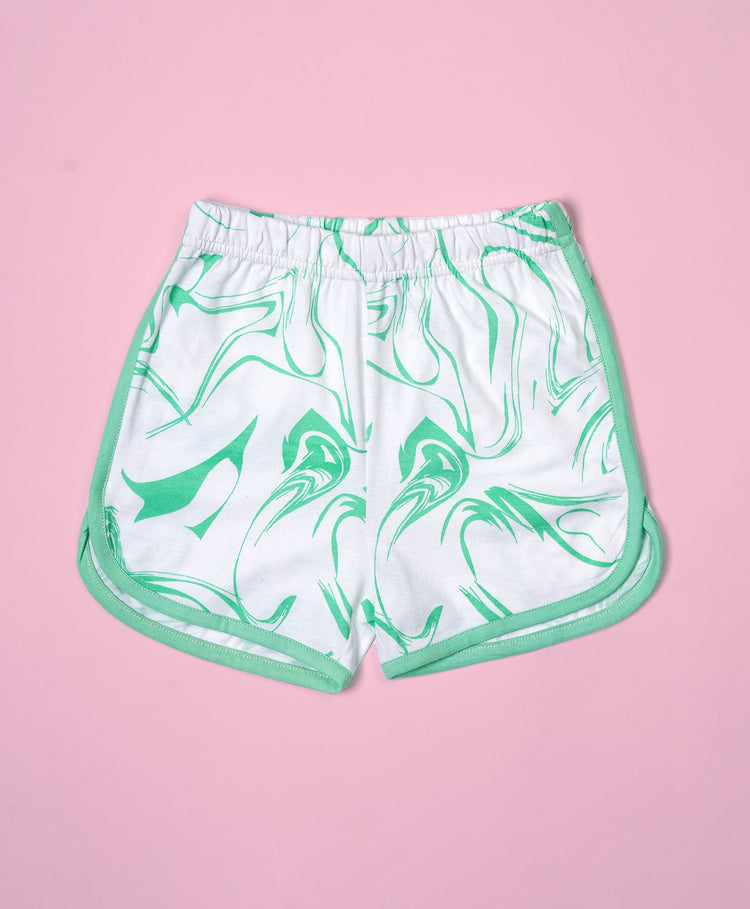 Girls Green Marble Print Crop Cami Top & Shorts Set