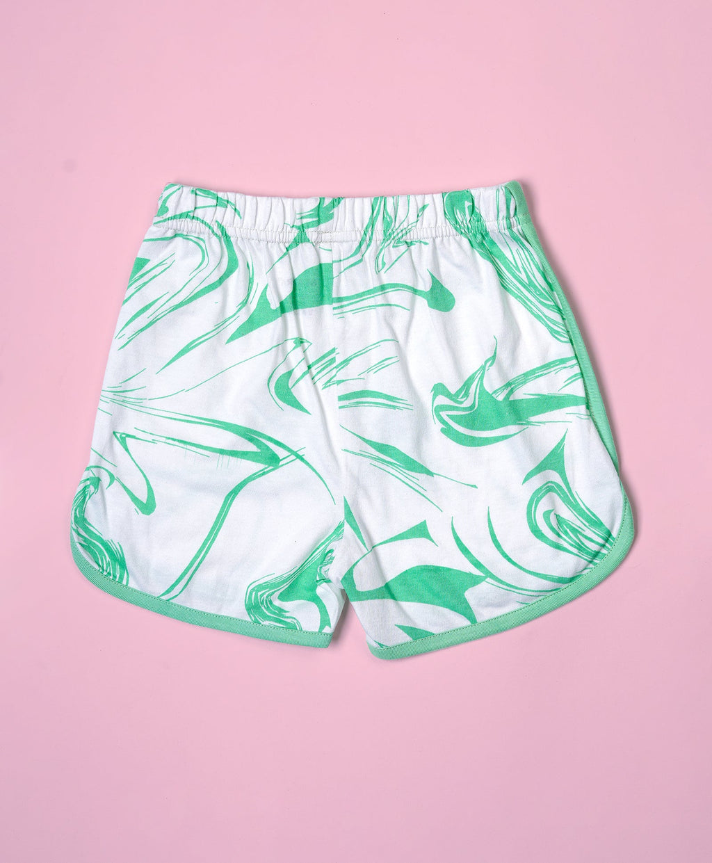 Girls Green Marble Print Crop Cami Top & Shorts Set