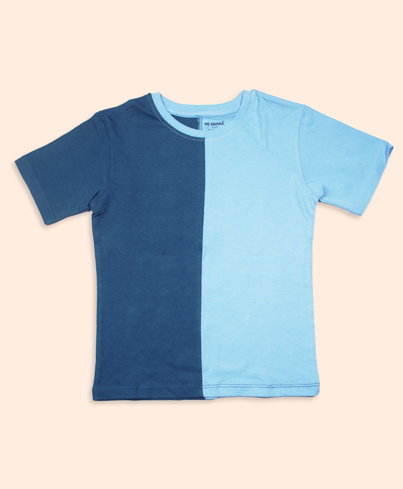 Kids Color Block Two-Tone Blue Oversized T-Shirt & Shorts Set