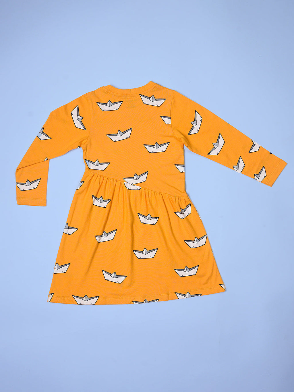 Girls Boat Pattern Full Sleeves Fit & Flared Slanting Hem Dress