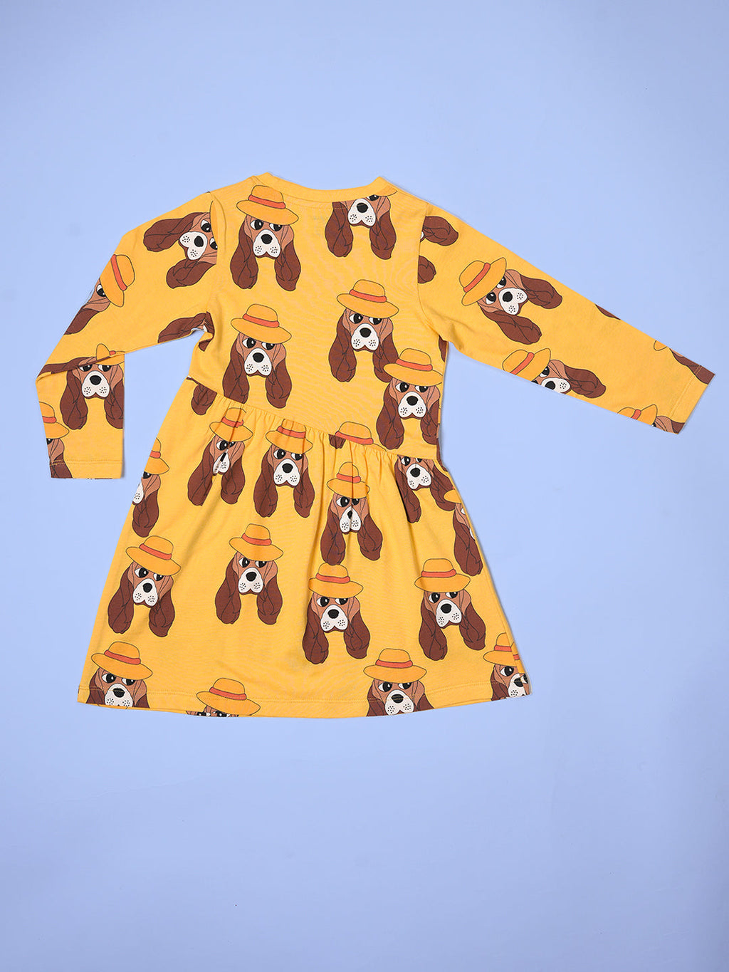 Girls Doggie Pattern Full Sleeves Fit & Flared Slanting Hem Dress