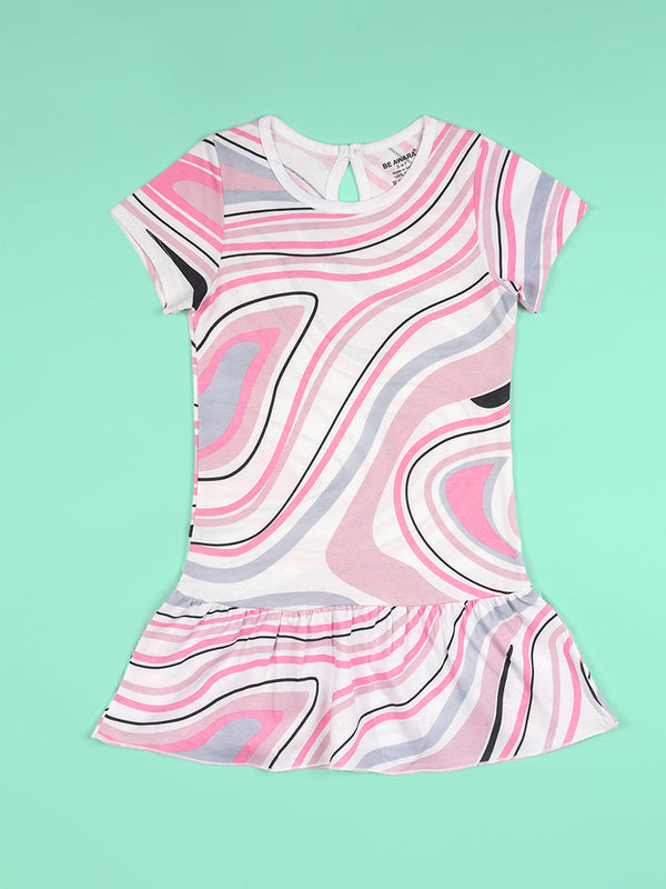 Girls Multicolor Abstract Print Fit And Flared Dress