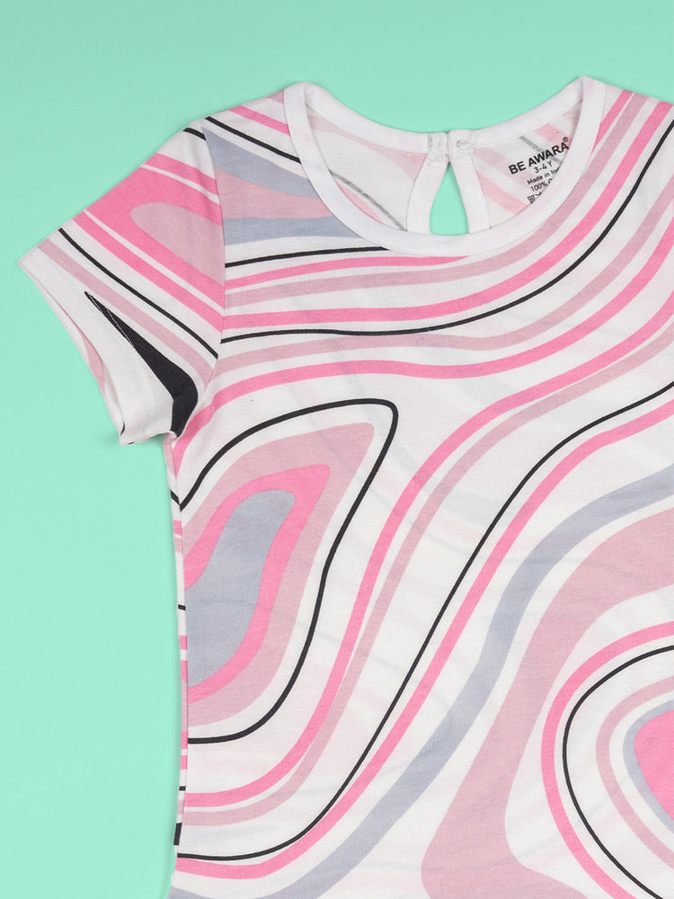 Girls Multicolor Abstract Print Fit And Flared Dress